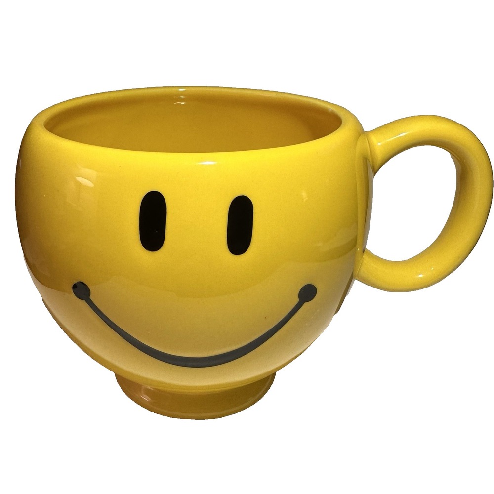 Happy Face Yellow Smiley Coffee Mug Soup Cup Vase Planter Teleflora vintage 1990